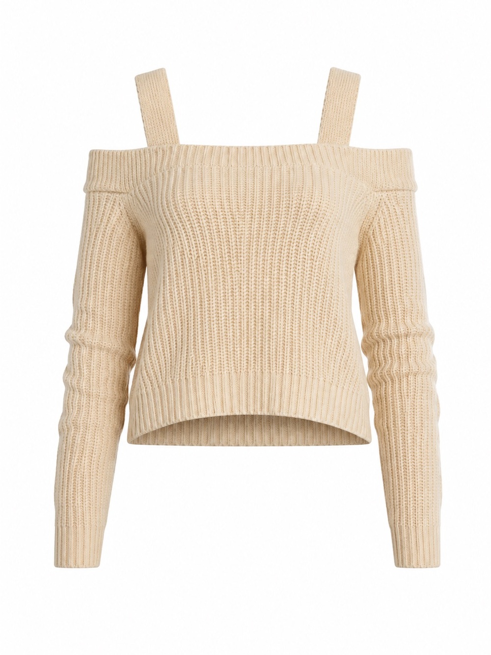 INTERMIX Cream Off-the-Shoulder Strap Ribbed Sweater